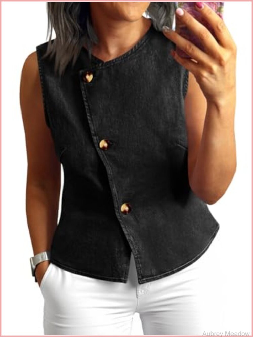 Sleeveless Button Down Denim Vest Top Fitted Jean Tank Casual Waistcoat